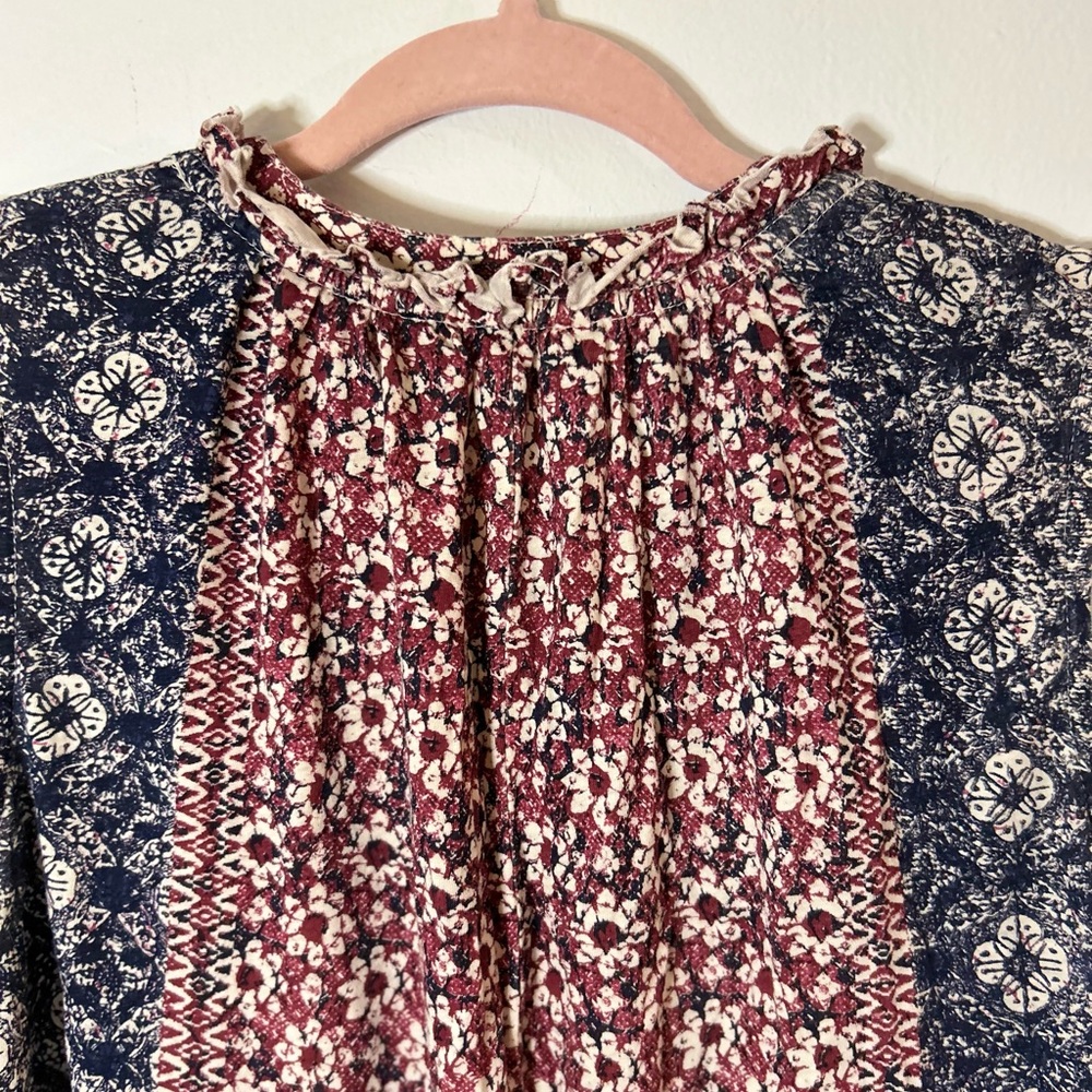 Lucky Brand Red & blue Sleeveless Buttoned Blouse w Mandarin ruffle Collar sz 1X - Picture 4 of 14